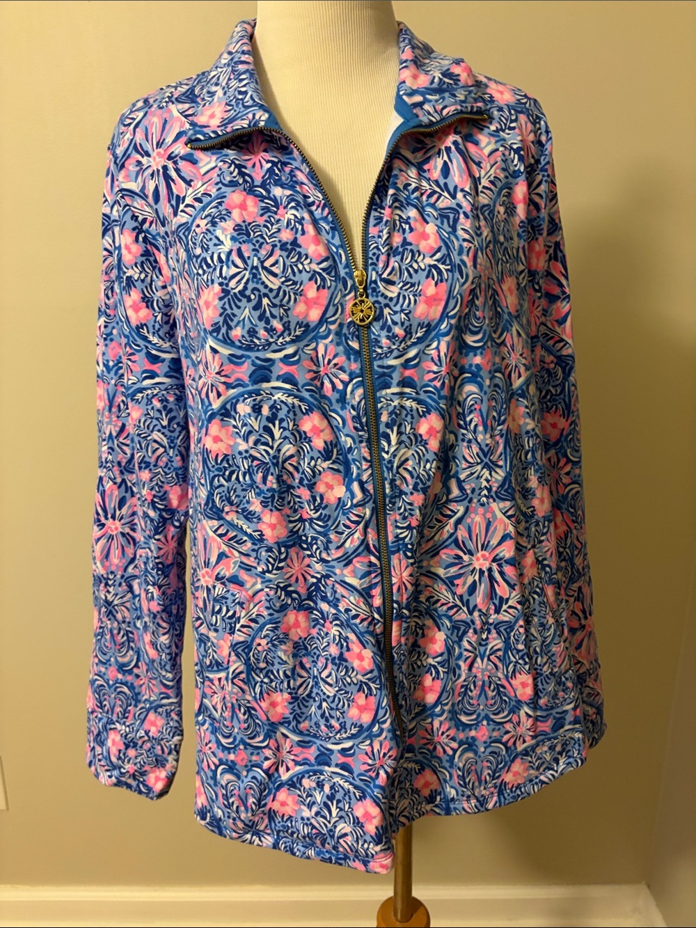 Floral Blue & Pink Zip-Up Jacket